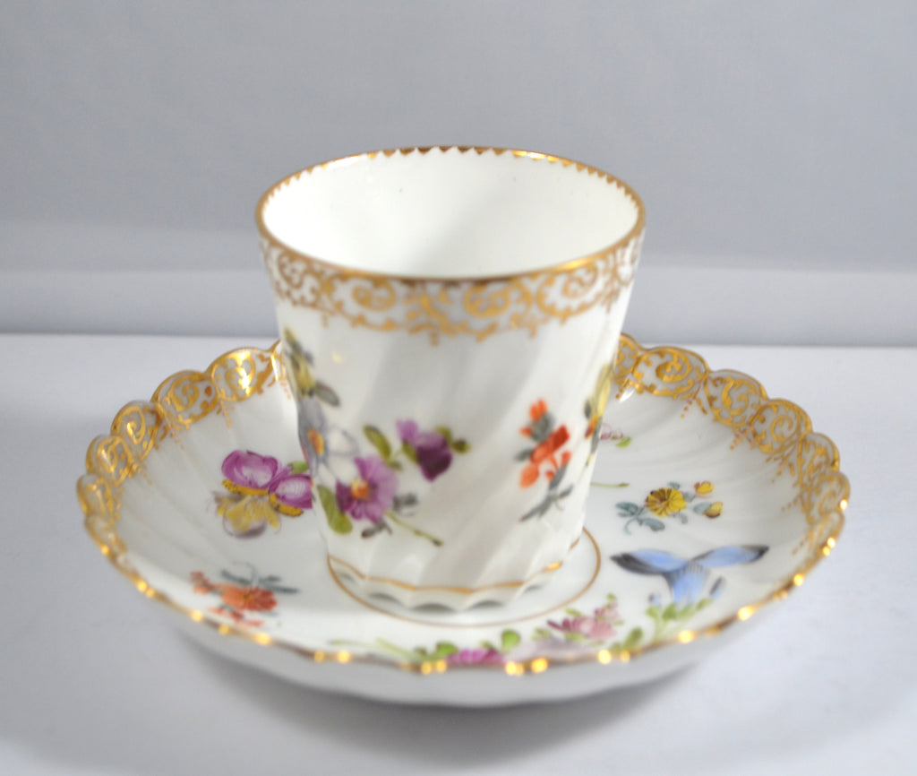 Dresden Porcelain Hand Pained Coffee Can & Saucer Set Donath and Ohme Double Mark