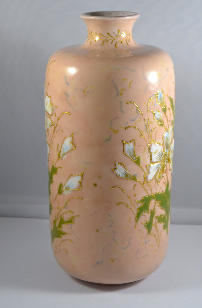 RS PRUSSIA Porcelain VASE Enamel Painted White Flowers 9" Mold 909