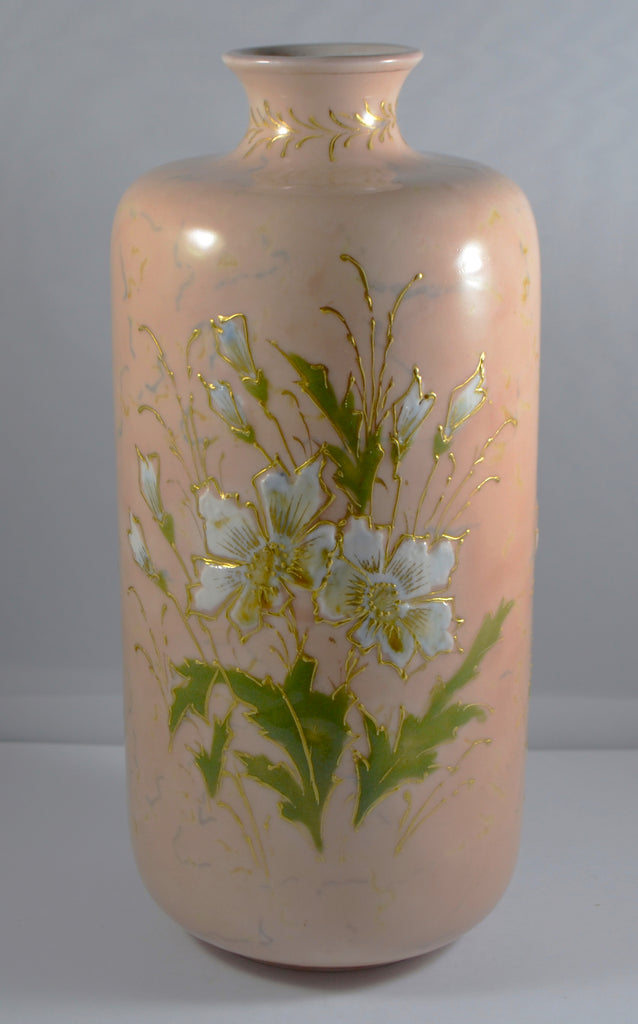 RS PRUSSIA Porcelain VASE Enamel Painted White Flowers 9" Mold 909