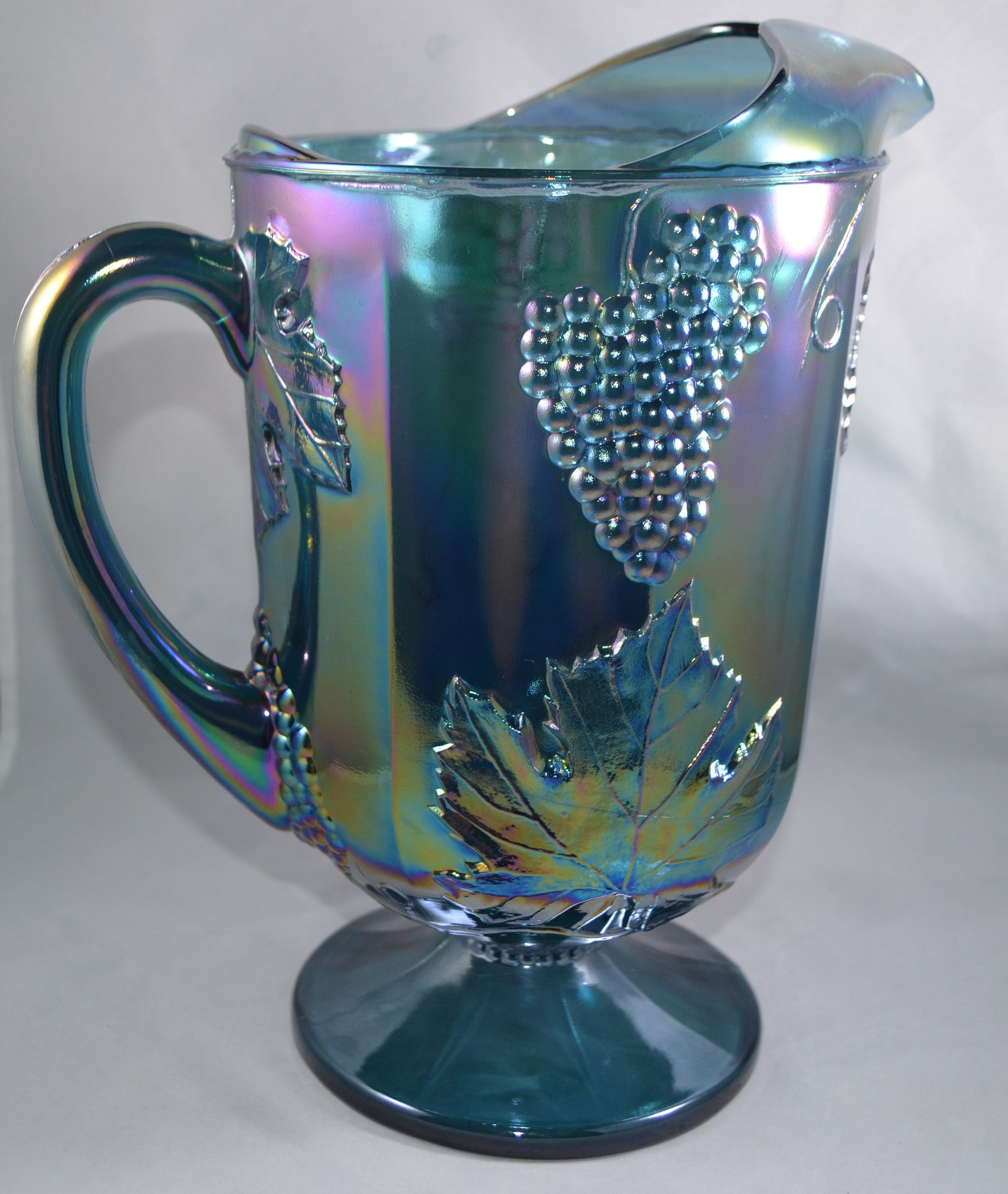 Indiana Glass Carnival Glass Pitcher and Goblets Grapes and Leaves Harvest  Grape Blue Carnival Glass 