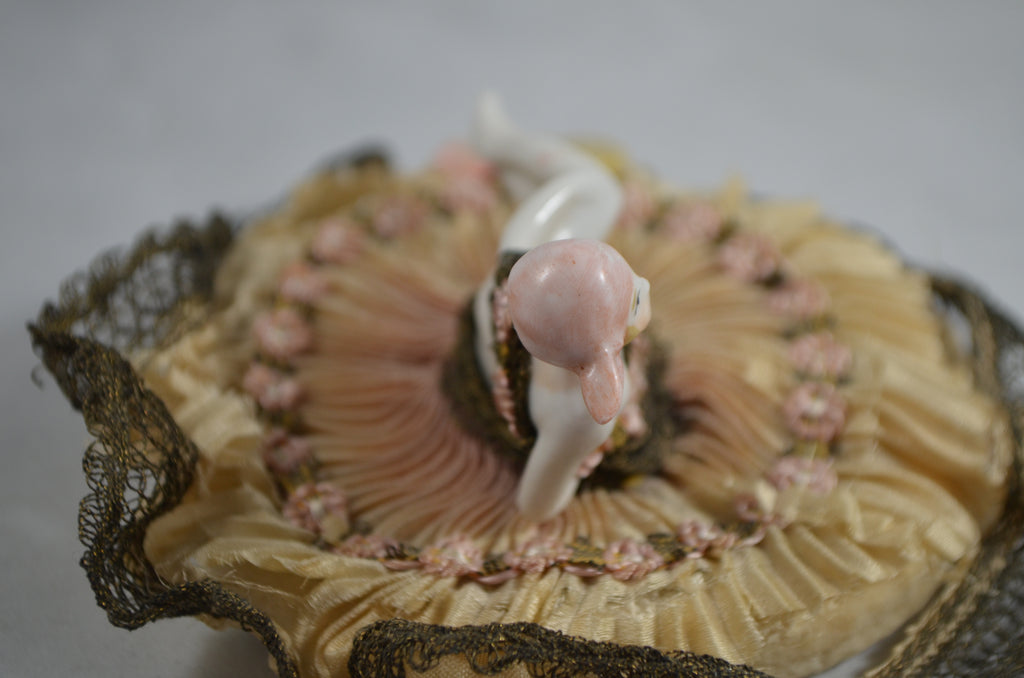 German Porcelain Deco Bathing Beauty Figurine on Powder Puff Stick