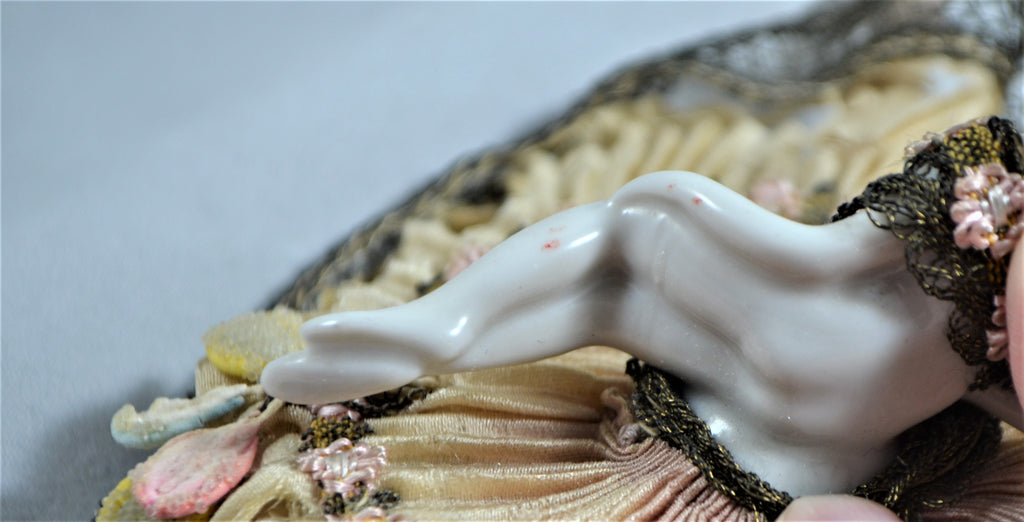 German Porcelain Deco Bathing Beauty Figurine on Powder Puff Stick