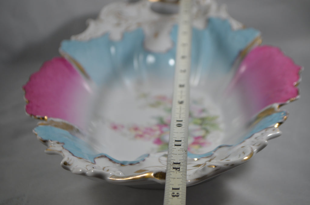 Larger Antique German Porcelain Double Reticulated Handle Bowl Tielsch Attributed