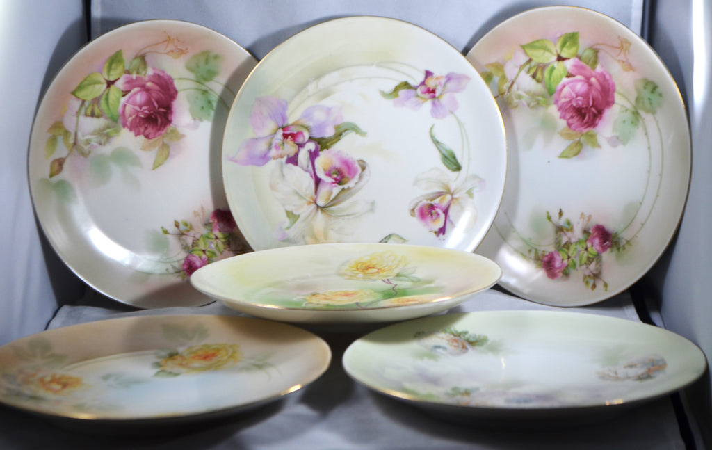 Six (6) ES Germany Prov Saxe Antique Porcelain Floral Decorated Cabinet Plates