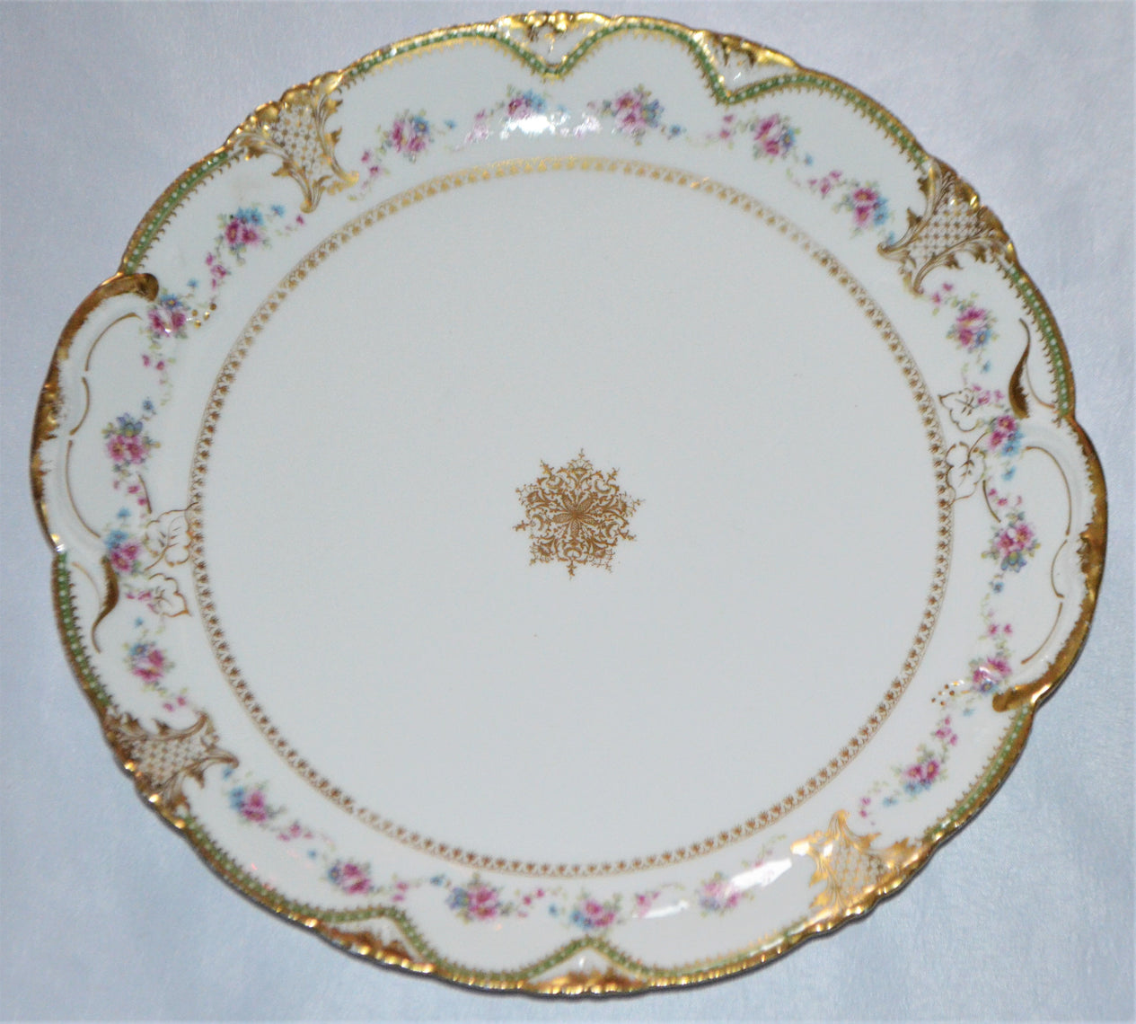 Limoges Porcelain Theodore Haviland Charger Gold Medallion Pink Floral Border
