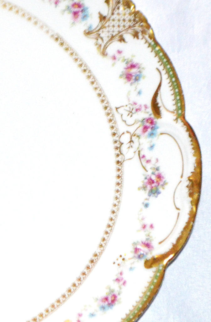 Limoges Porcelain Theodore Haviland Charger Gold Medallion Pink Floral Border