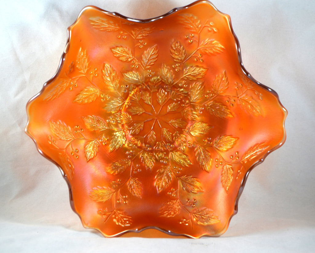 Fenton Marigold Holly Berry & Leaves Fluted and Crimped Bowl