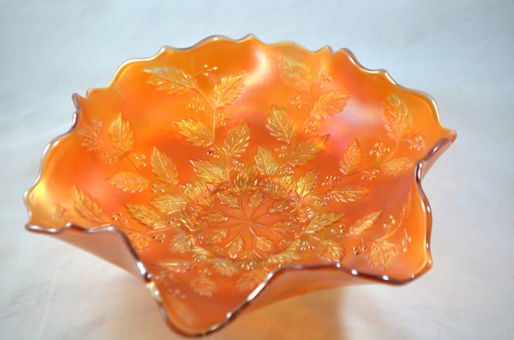 Fenton Marigold Holly Berry & Leaves Fluted and Crimped Bowl