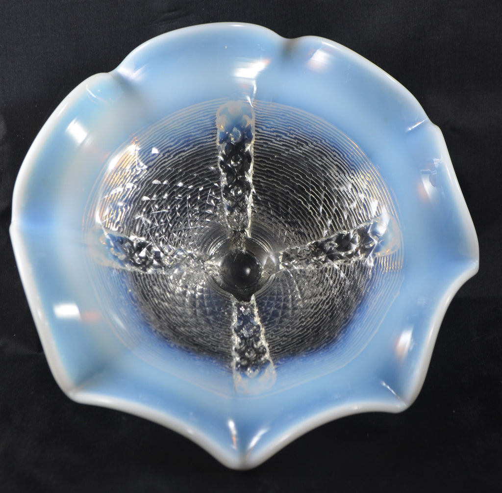 Northwood Glass EAPG White Opalescent Buttons & Panels Pattern Ruffled Dome Based Bowl