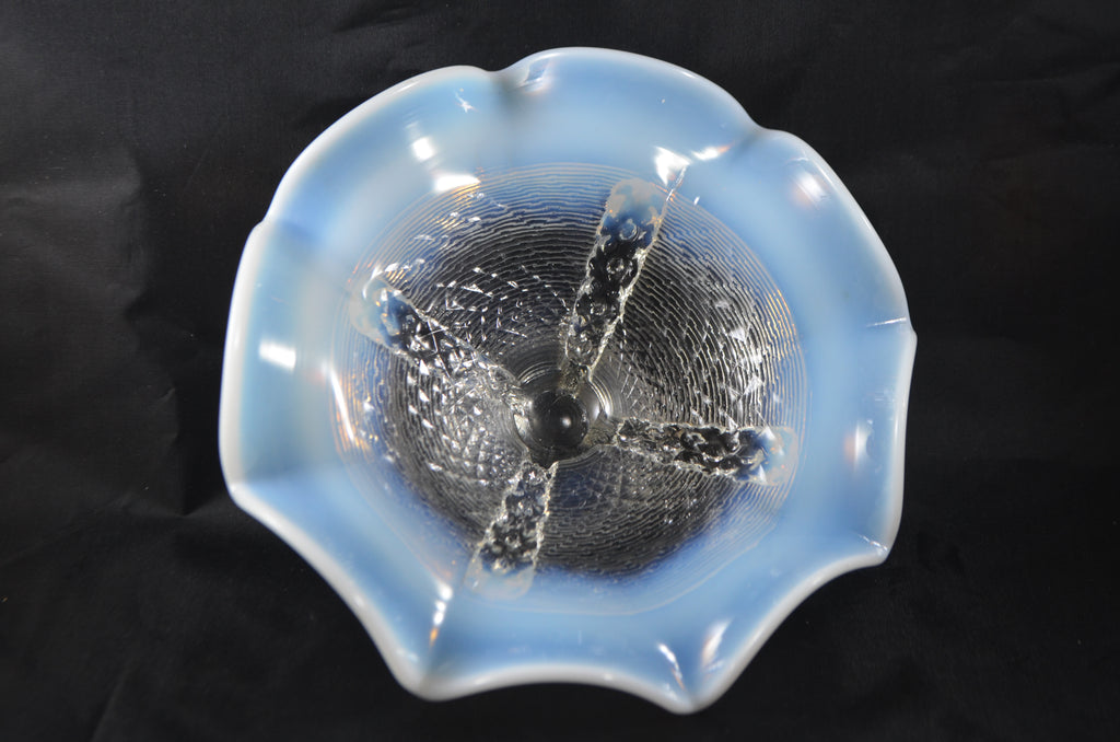 Northwood Glass EAPG White Opalescent Buttons & Panels Pattern Ruffled Dome Based Bowl