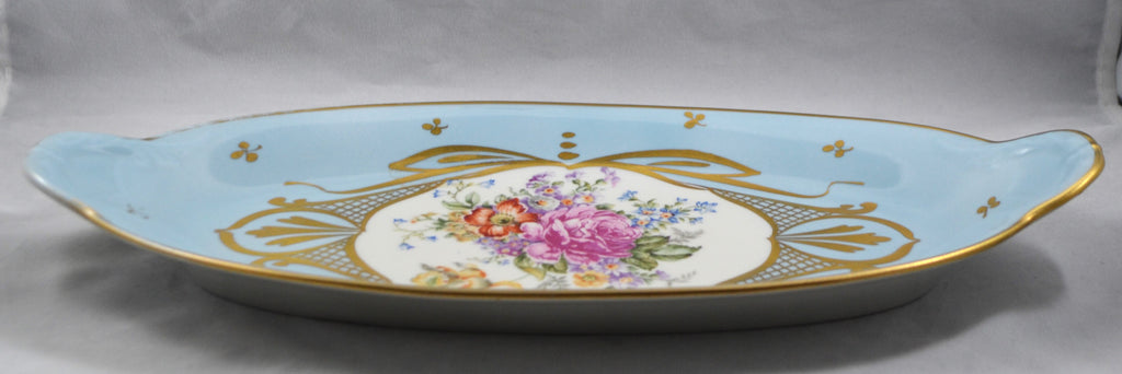 Limoges Porcelain Serving Dish Tableware Blue Gold Floral Decoration