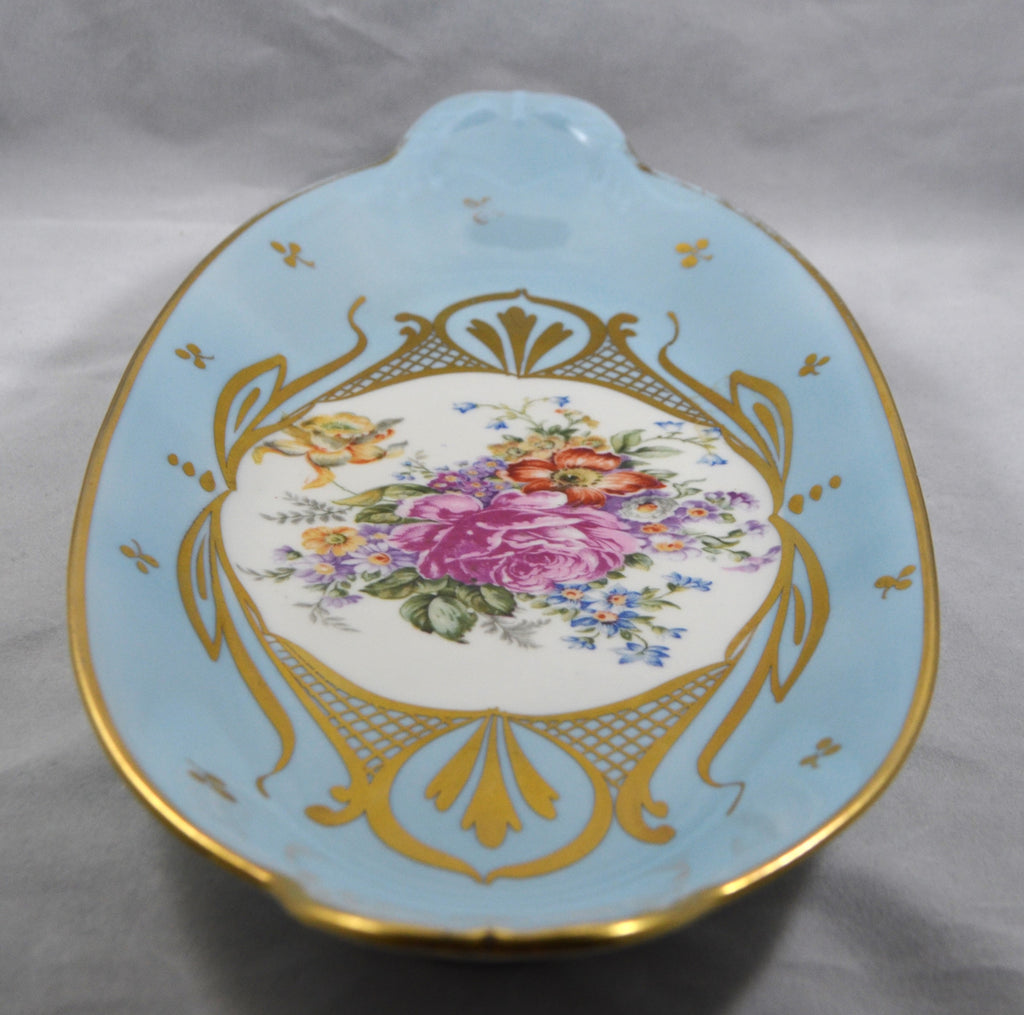Limoges Porcelain Serving Dish Tableware Blue Gold Floral Decoration