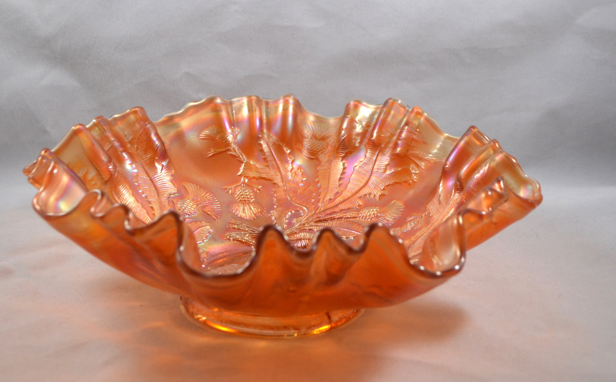 Fenton Dark Marigold Carnival Glass Thistle Pattern 3-in-1 Edge Bowl