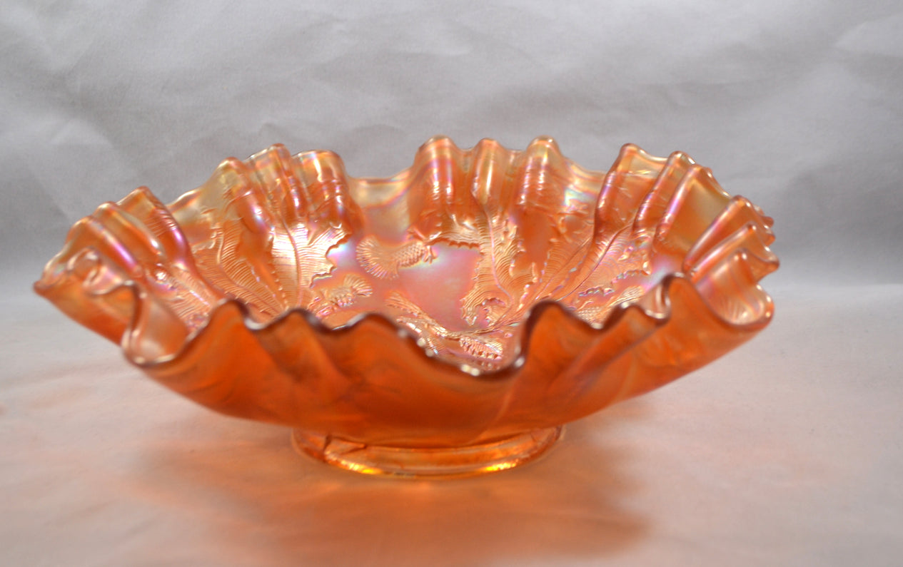 Fenton Dark Marigold Carnival Glass Thistle Pattern 3-in-1 Edge Bowl