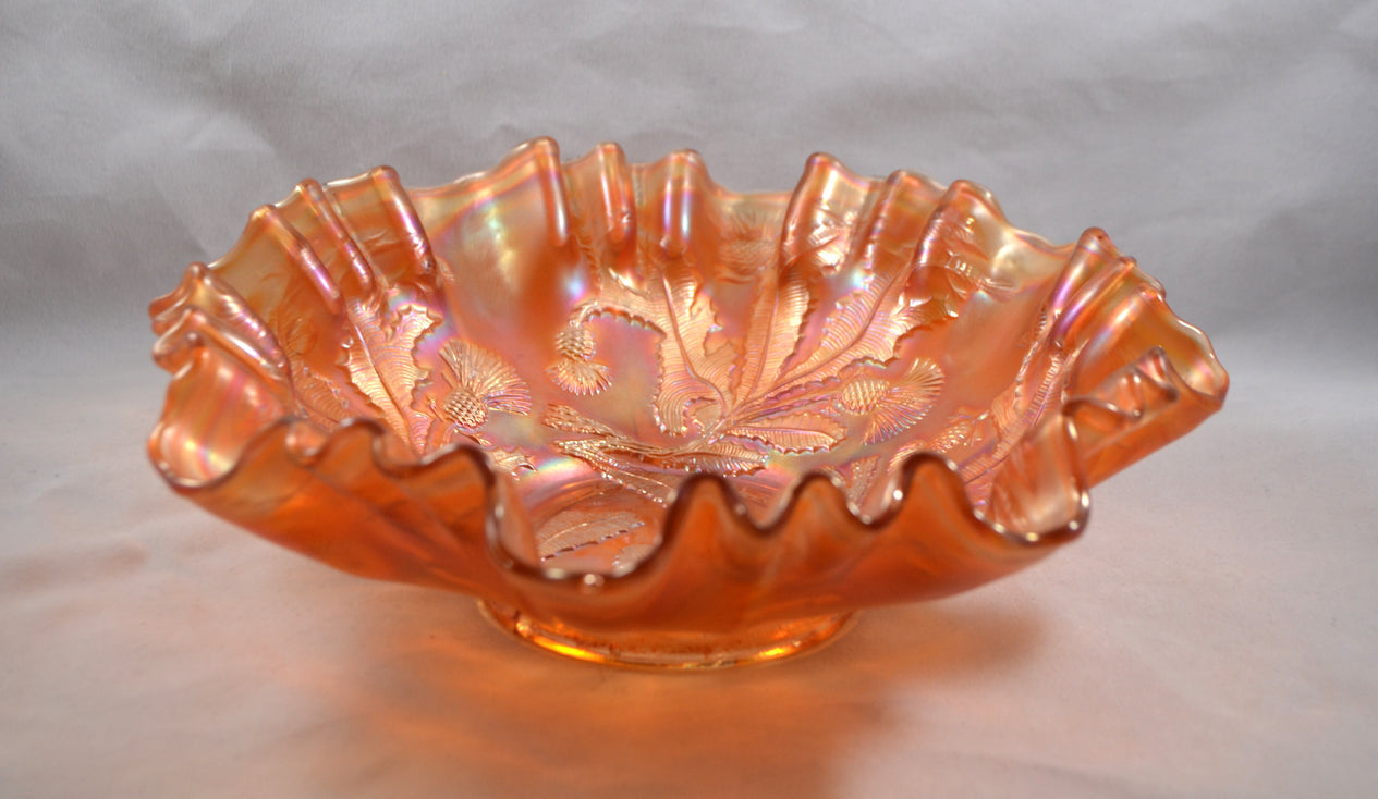 Fenton Dark Marigold Carnival Glass Thistle Pattern 3-in-1 Edge Bowl