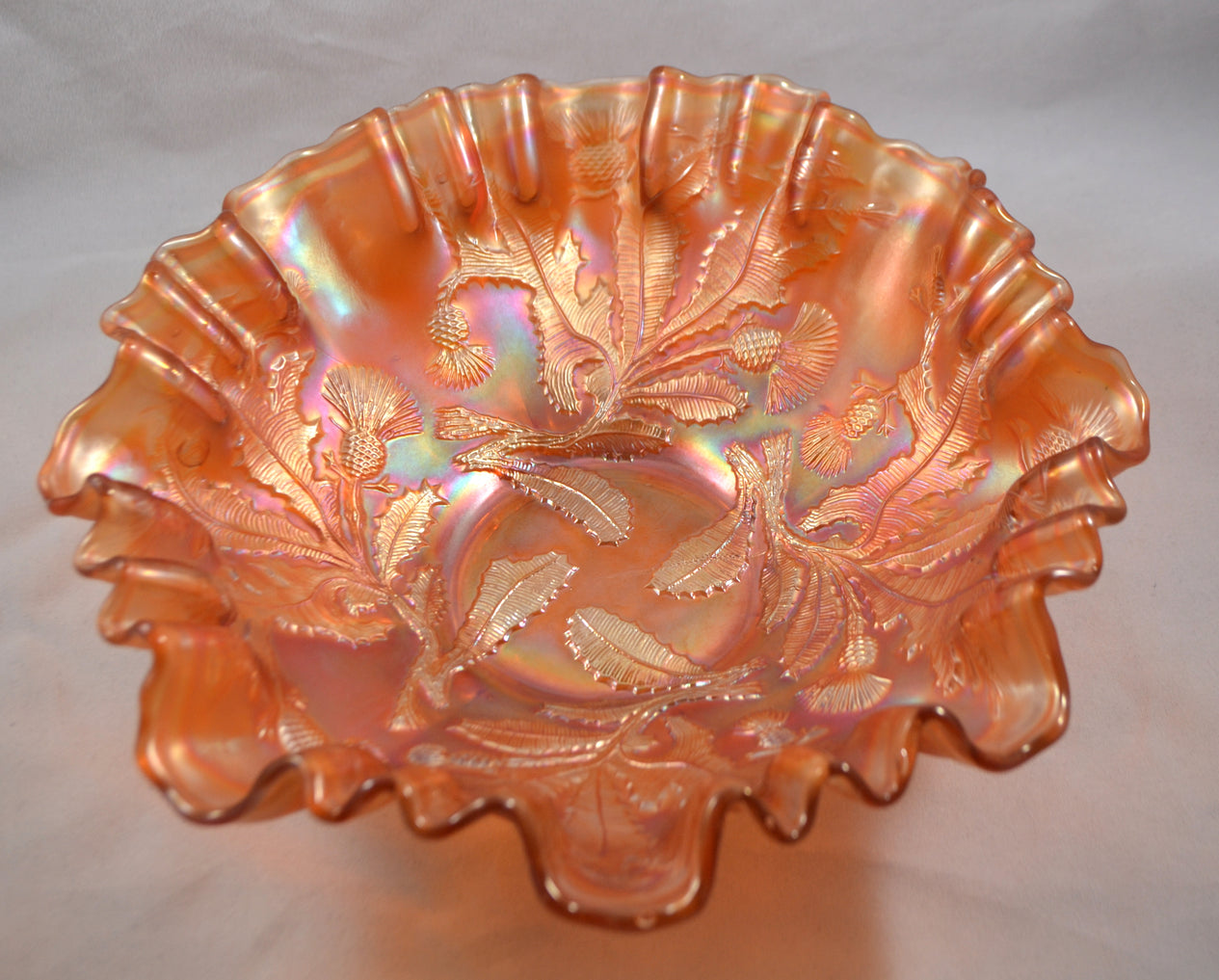 Fenton Dark Marigold Carnival Glass Thistle Pattern 3-in-1 Edge Bowl