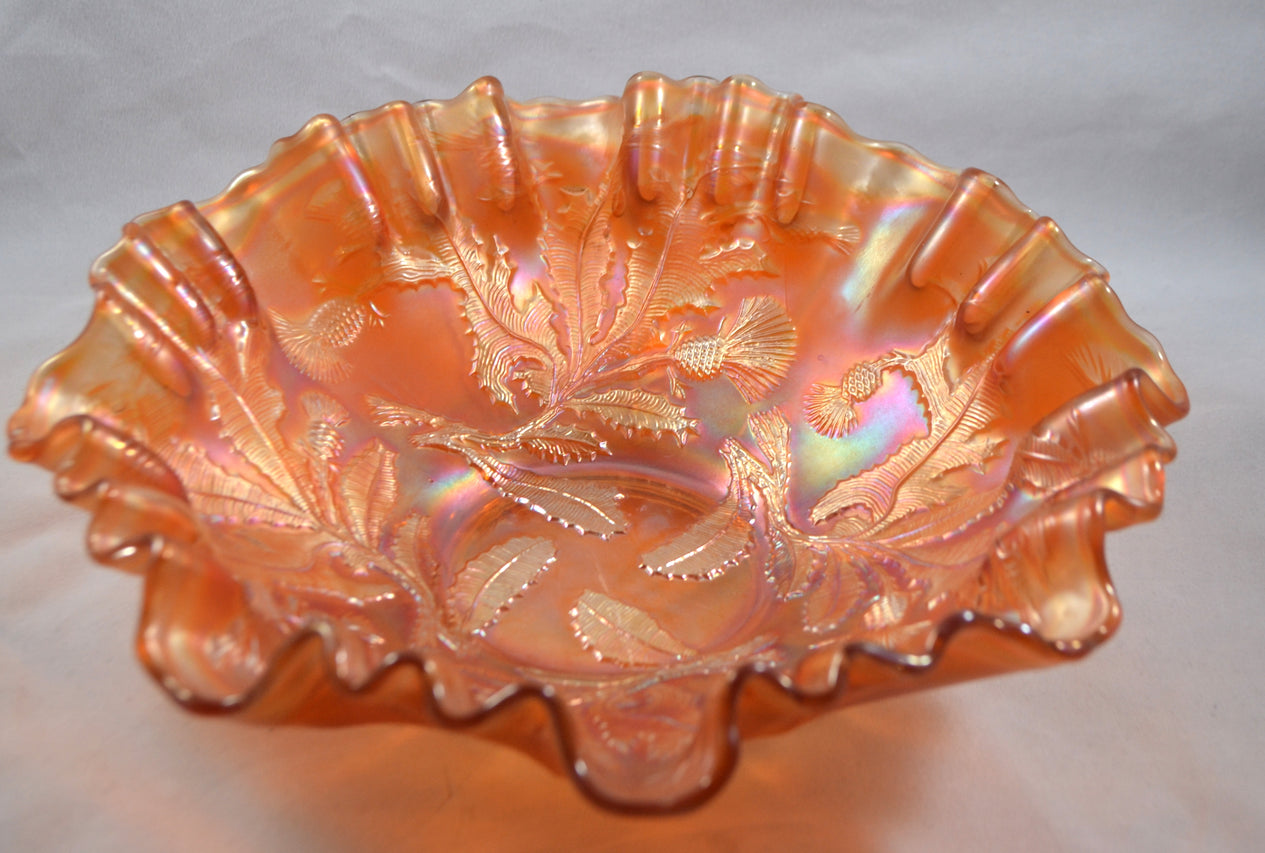 Fenton Dark Marigold Carnival Glass Thistle Pattern 3-in-1 Edge Bowl