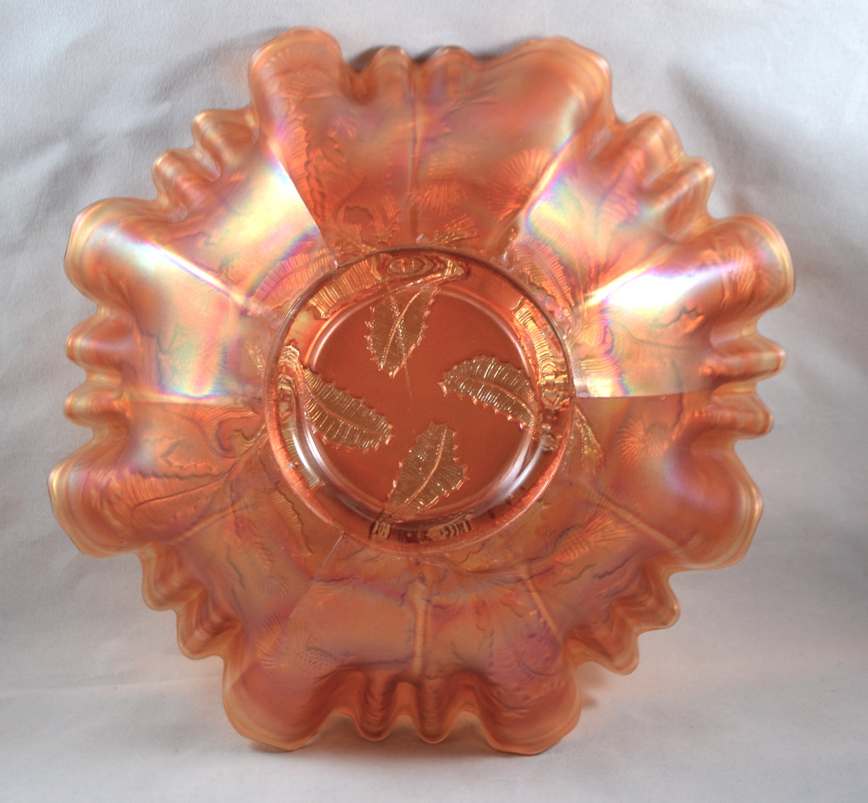 Fenton Dark Marigold Carnival Glass Thistle Pattern 3-in-1 Edge Bowl