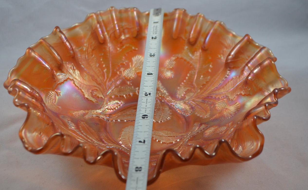 Fenton Dark Marigold Carnival Glass Thistle Pattern 3-in-1 Edge Bowl