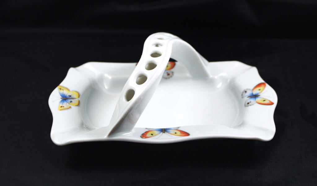 Limoges Porcelain Butterfly Motif Basket Style Ashtrays