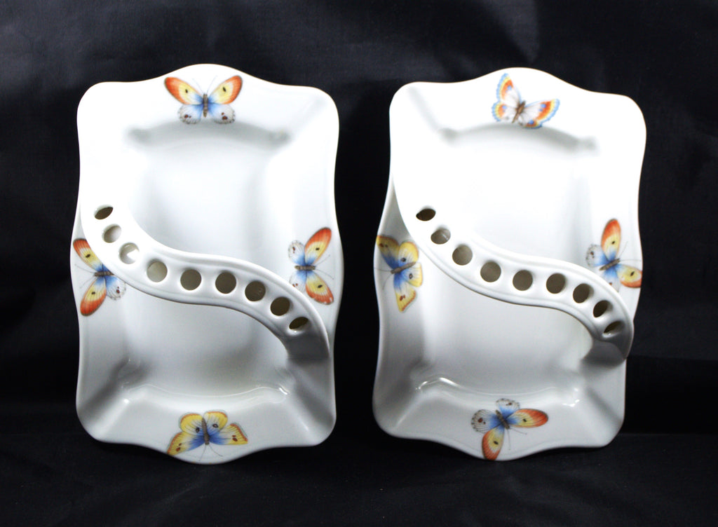 Limoges Porcelain Butterfly Motif Basket Style Ashtrays