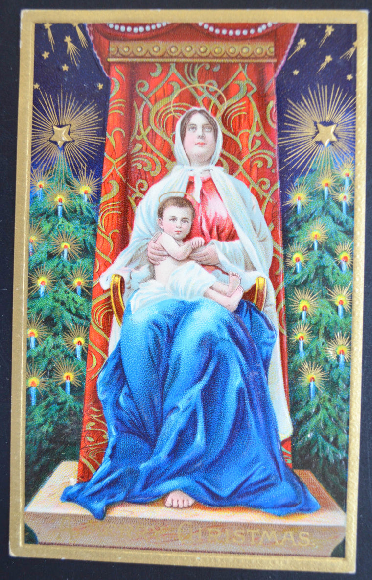 gold embossed mary jesus postcard