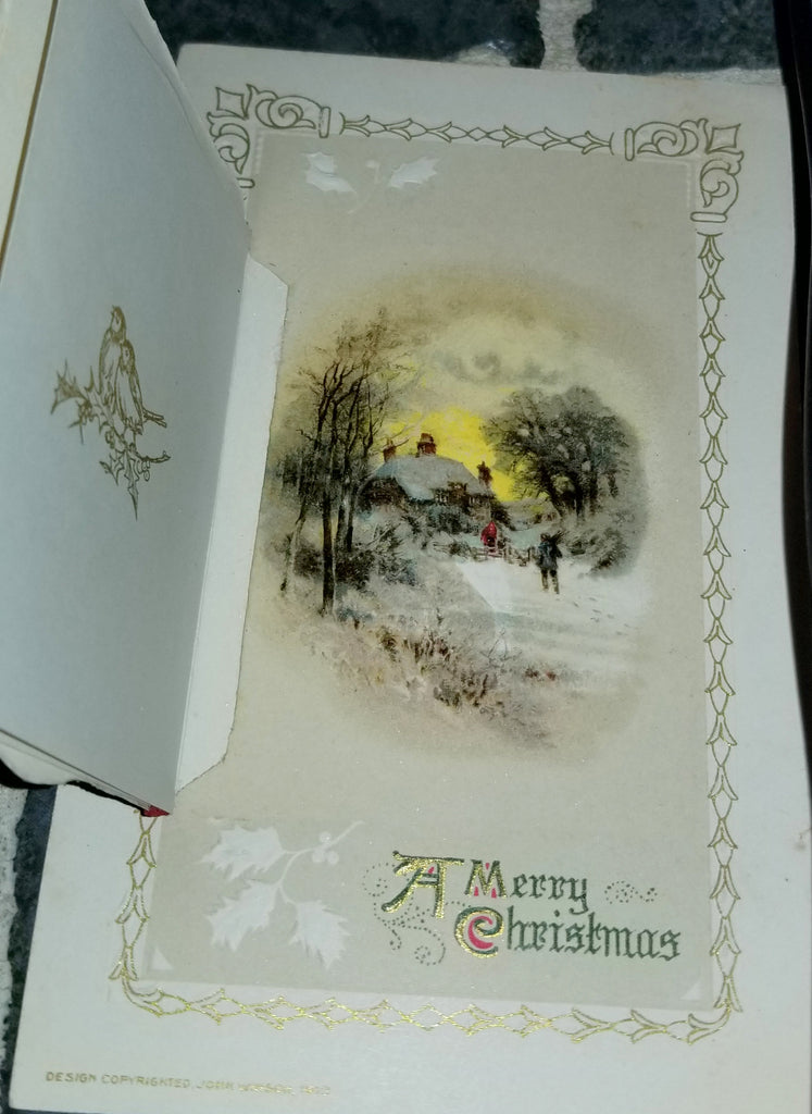 Christmas Postcard Mechanical Booklet Card Front Flap Opens to Story Poem Landscape Scene John Winsch Publishing