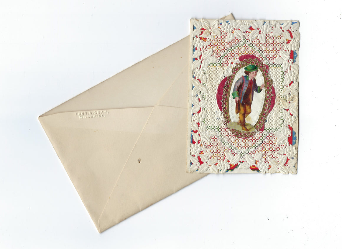 Antique Paper Lace Embossed Valentine Card Circa 1860-1880 Anonymous Publisher with Original Marked Envelope
