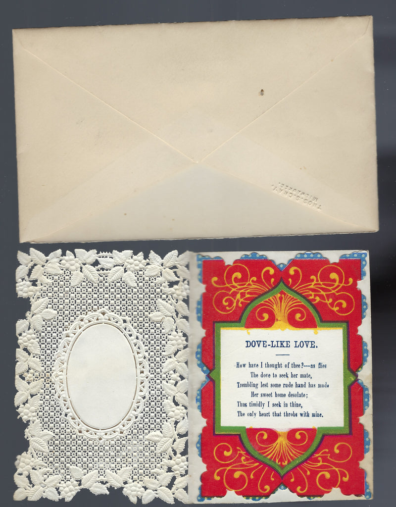 Antique Paper Lace Embossed Valentine Card Circa 1860-1880 Anonymous Publisher with Original Marked Envelope