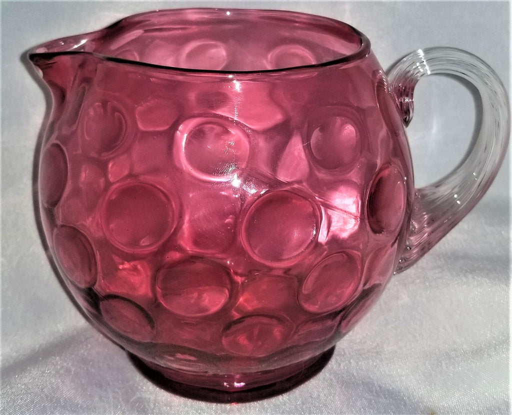 Fenton Cranberry Coin Dot Squat Jug Pitcher Applied Reed Handle