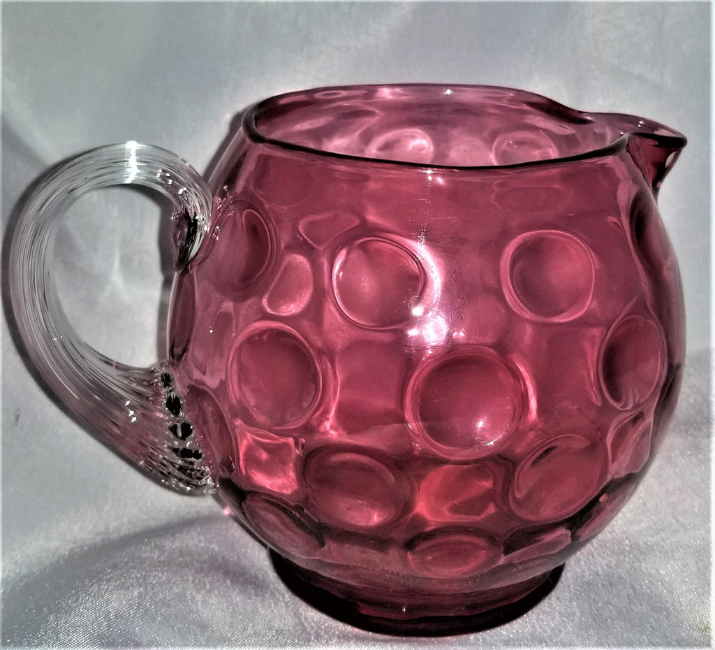 Fenton Cranberry Coin Dot Squat Jug Pitcher Applied Reed Handle