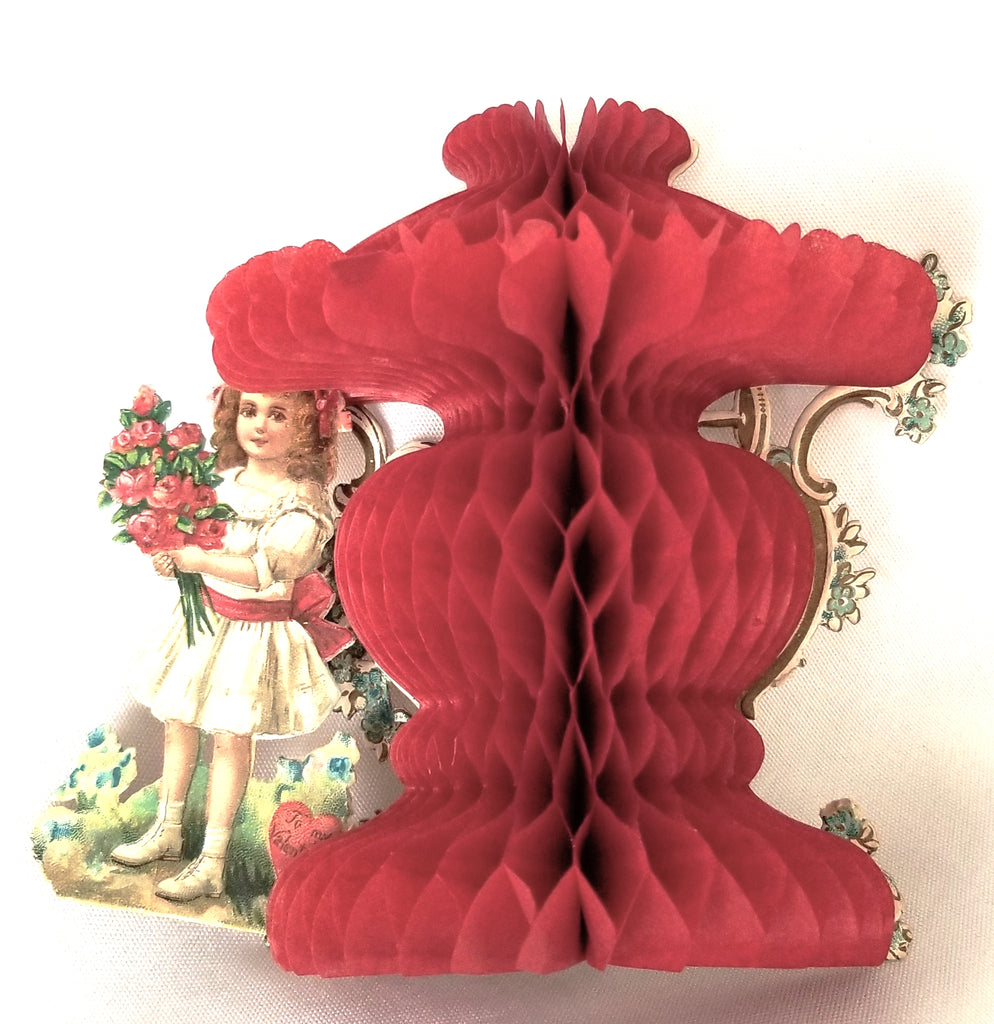Valentine Die Cut Girl 3D Stand Up Honeycomb Card