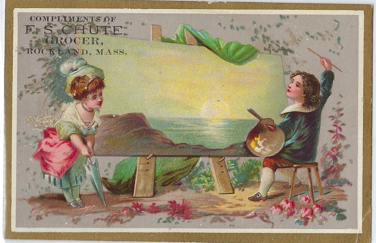FS Chute Grocers Young Boy Painting While Girl Watches Advertising Trade Card
