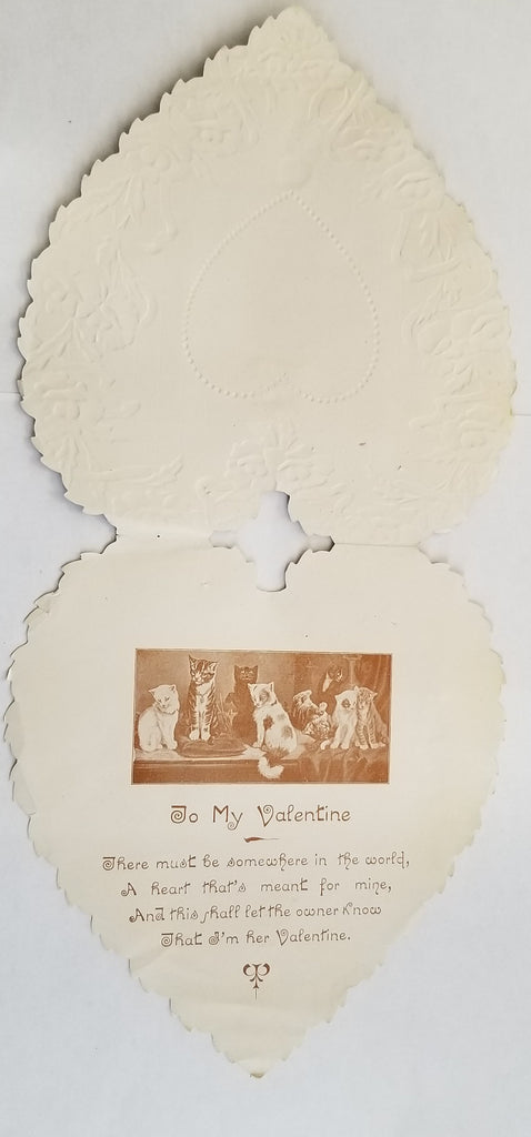 Antique Die Cut Embossed Valentine Heart Shaped Card Clapsaddle Child Behind Paper Lace