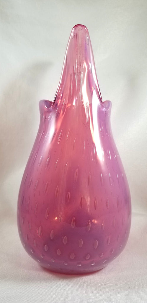 MCM Fratelli Toso Murano Opalescent Pink Bullicante Italian Art Glass Vase