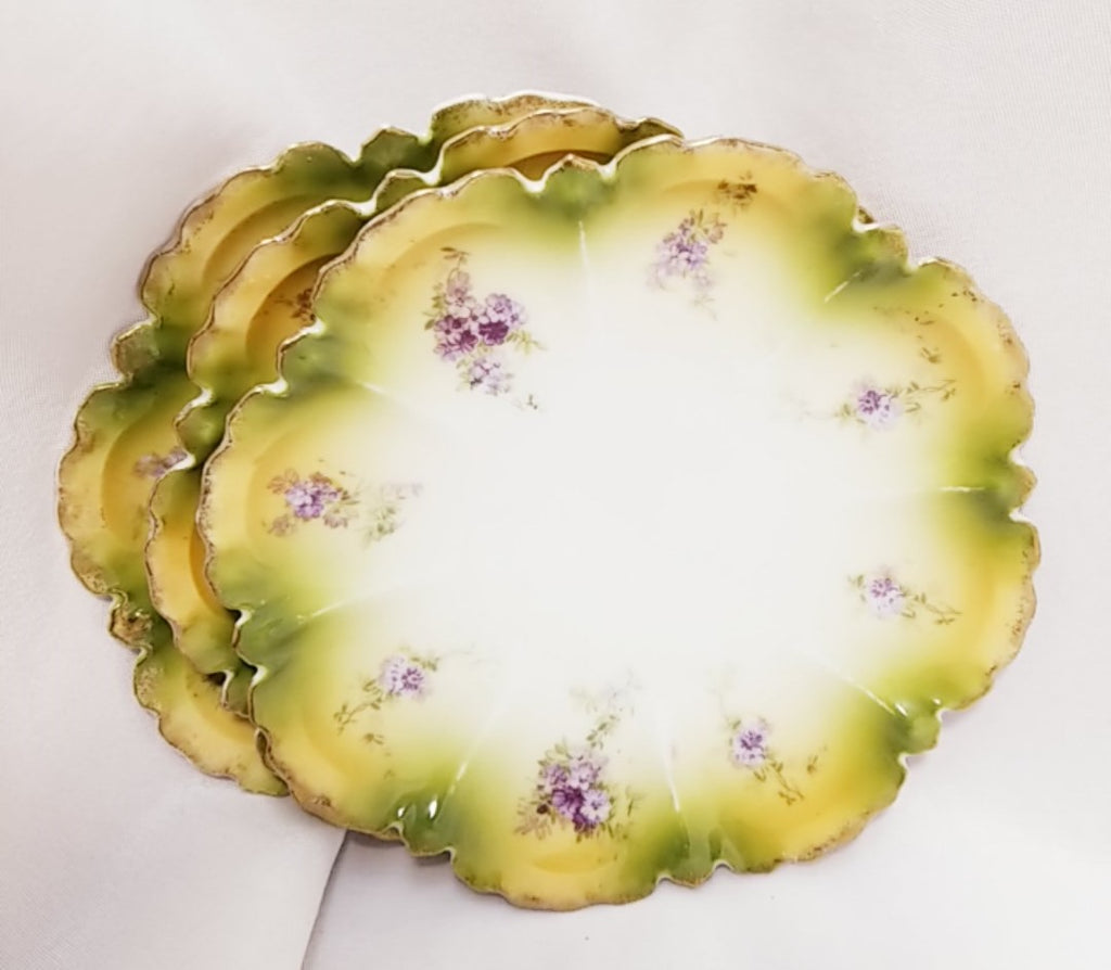 Antique Prussia Decorative Plates Set of Three (3) Purple Violet Flowers Mold 256