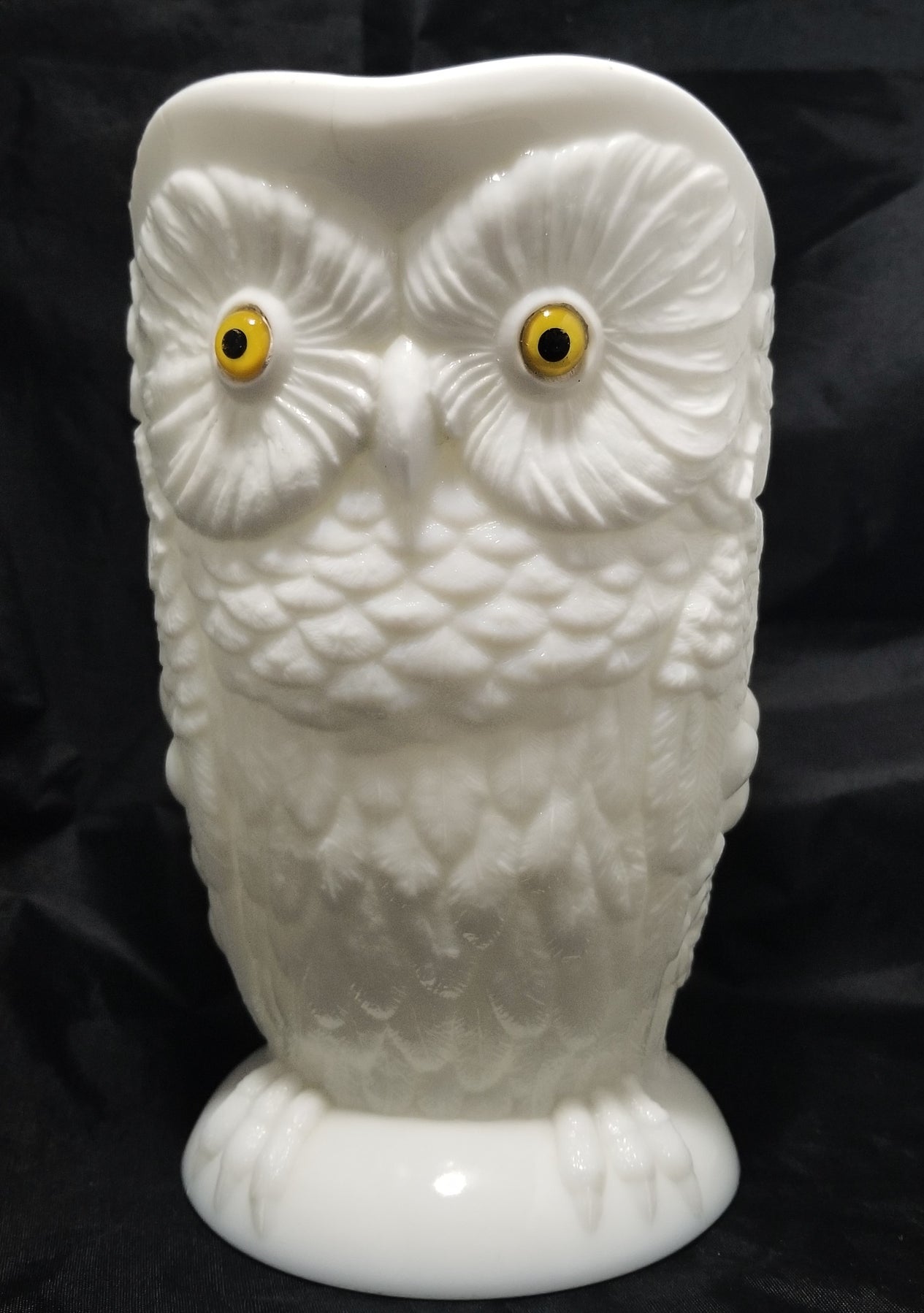 Bryce Opaque Milk Glass Figural Owl Pitcher with Glass Eyes