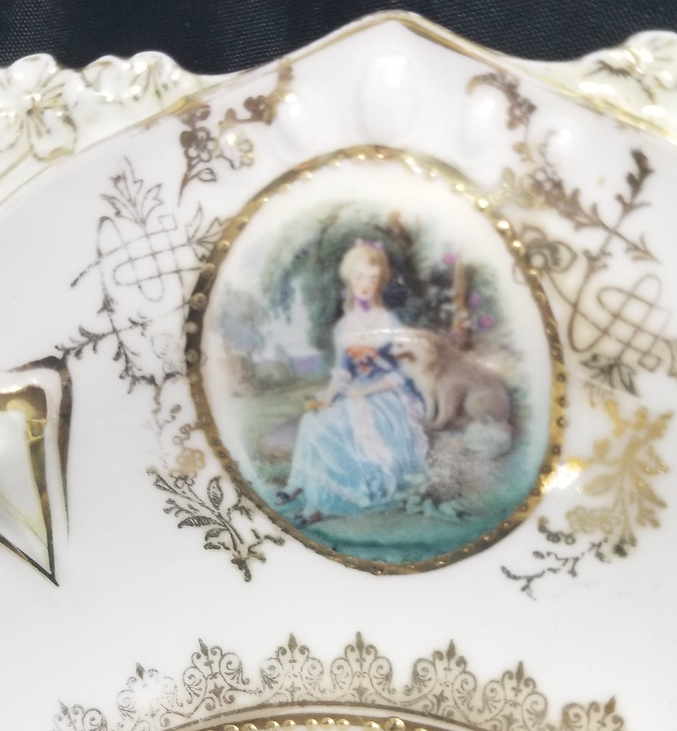 RARE RS Prussia Porcelain Point & Clover Bowl Diana the Huntress w/ Medallions
