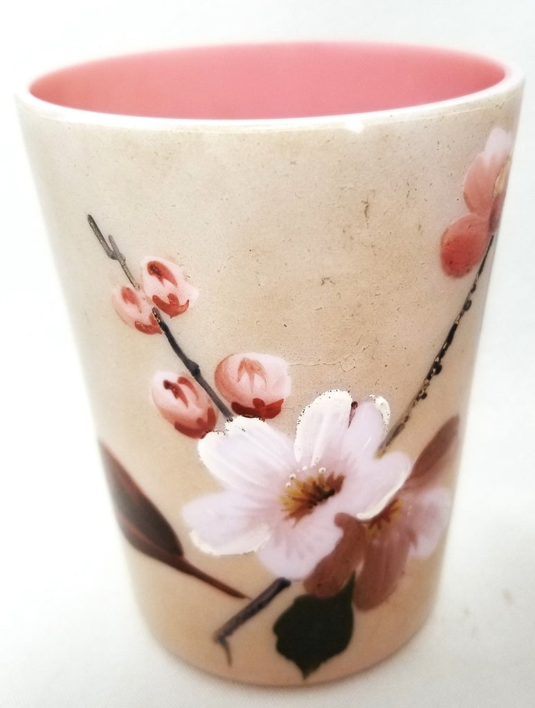 Thomas Webb Cased Glass Tumbler Brown Opalescent to Pink Enamel Painted Flowers