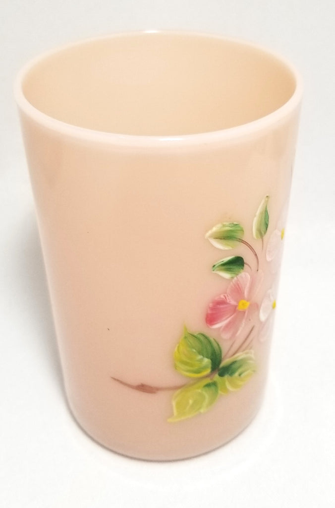 Antique Victorian Pink Opaque Glass Enamel Decorated Tumbler