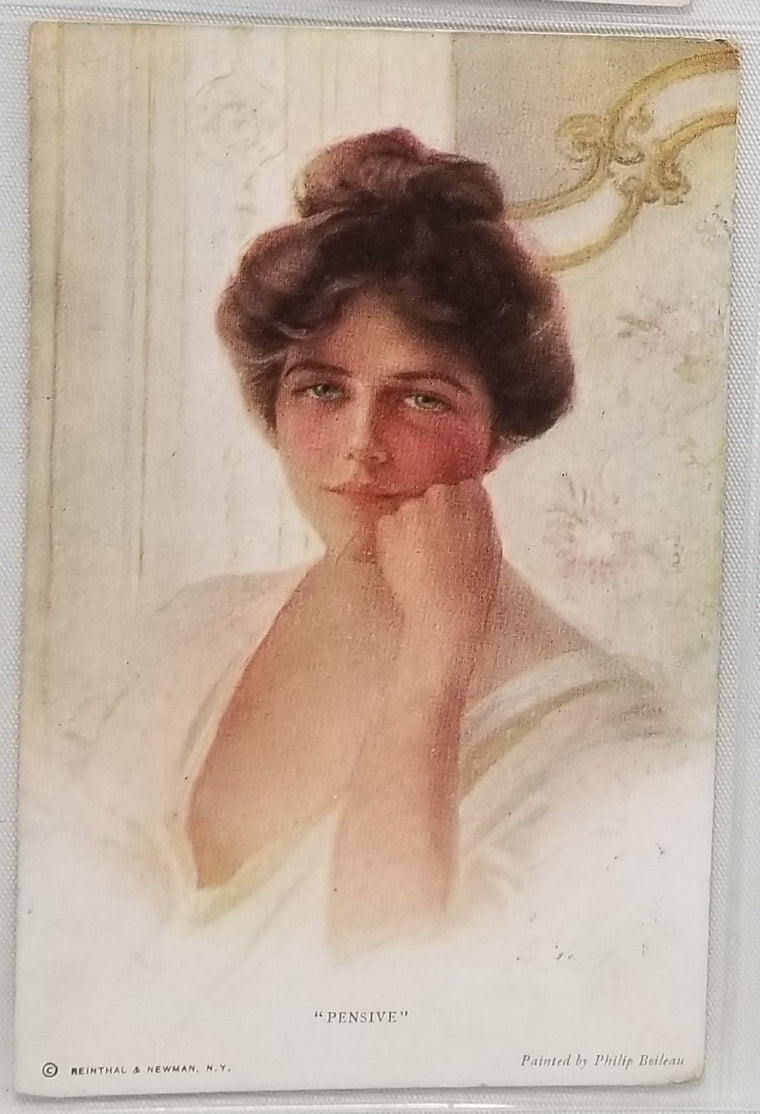 Philip Boileau Postcard Pensive No 754 Portrait of Woman with Brunette Hair Reinthal & Newman Publishing