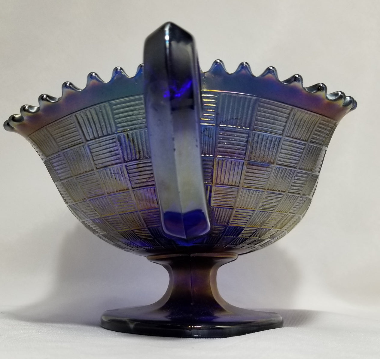 Northwood Cobalt Blue Fruits & Flowers Carnival Glass Bon Bon Dish