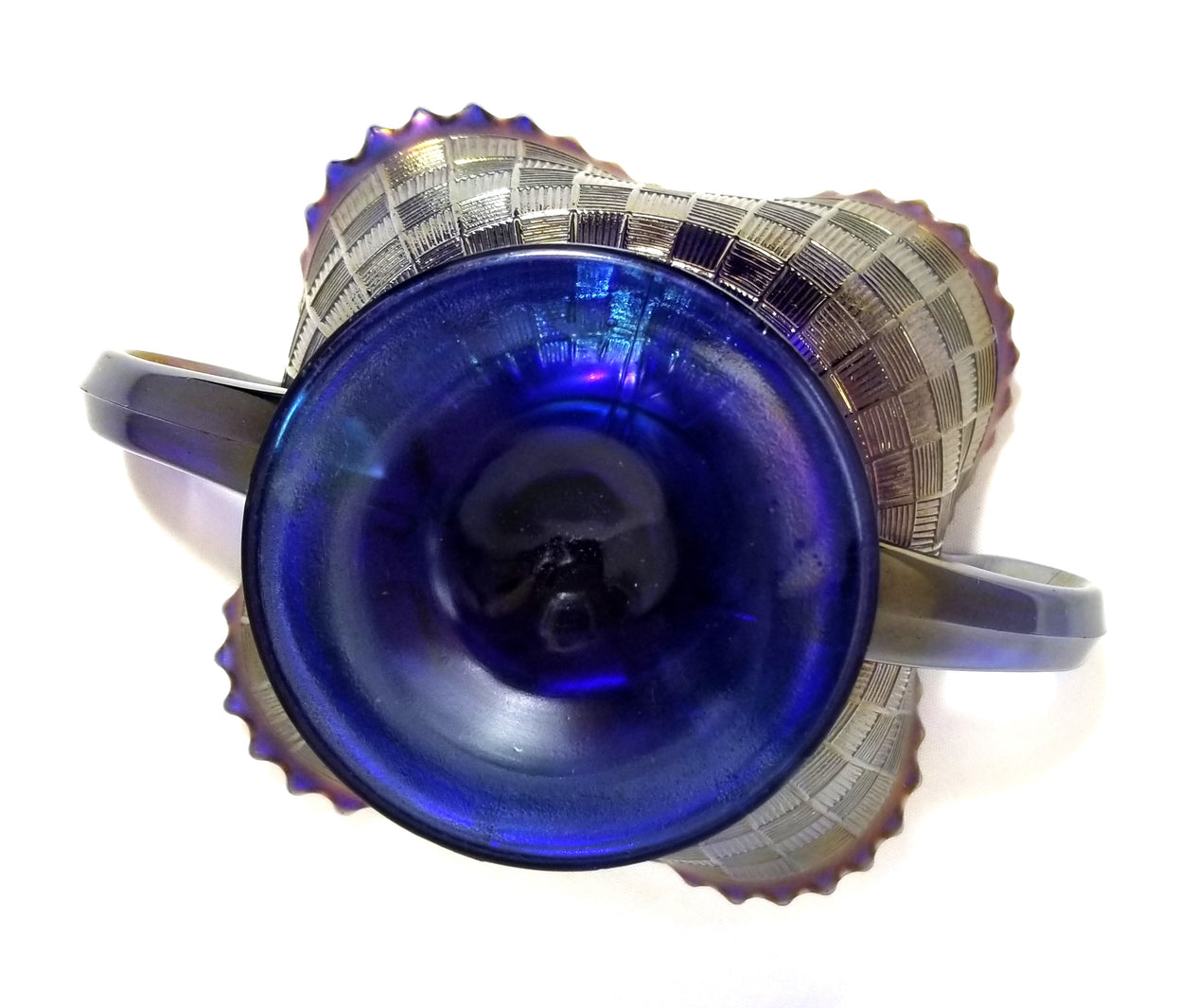 Northwood Cobalt Blue Fruits & Flowers Carnival Glass Bon Bon Dish