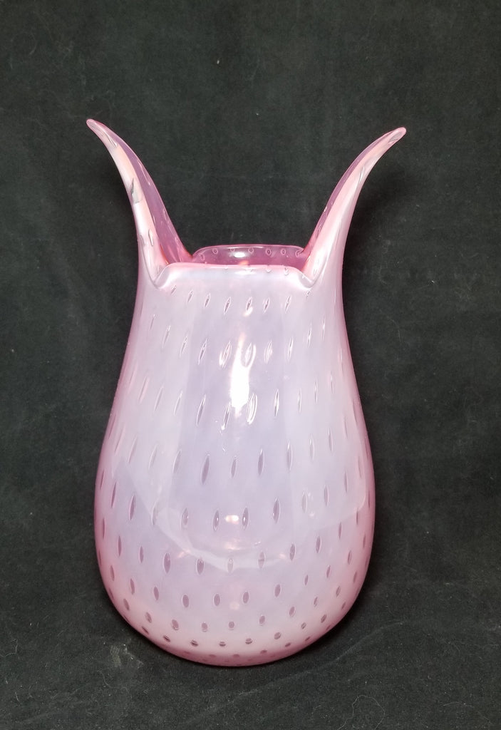 MCM Fratelli Toso Murano Opalescent Pink Bullicante Italian Art Glass Vase