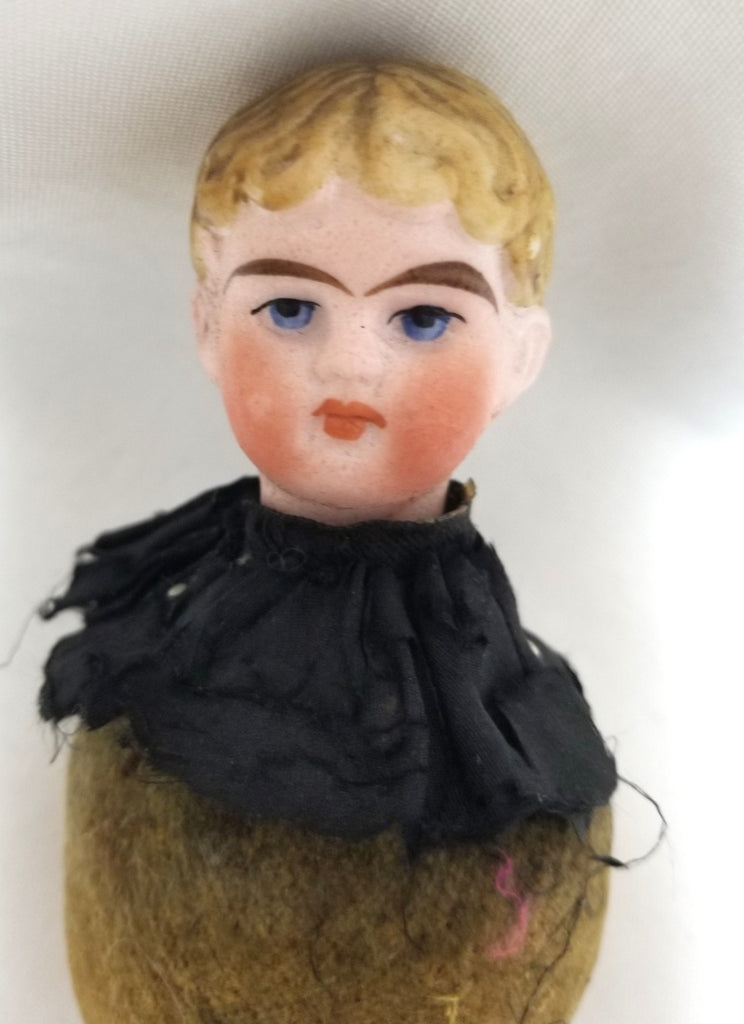 German Half Doll Pin Cushion Solid Dome Head Boy Incised 1910