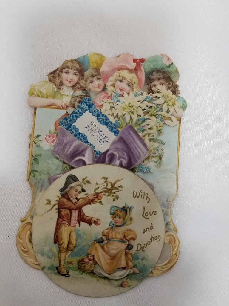 Antique Vintage Die Cut 3D Valentine Stand Up Honeycomb Card with Little Girls