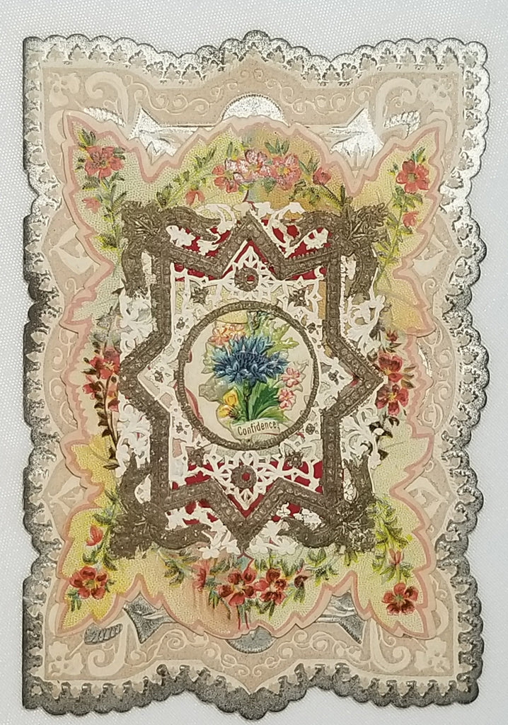 1870s Mansell Chromolithograph Antique Embossed Valentine Card Silver Foil Over Paper Lace