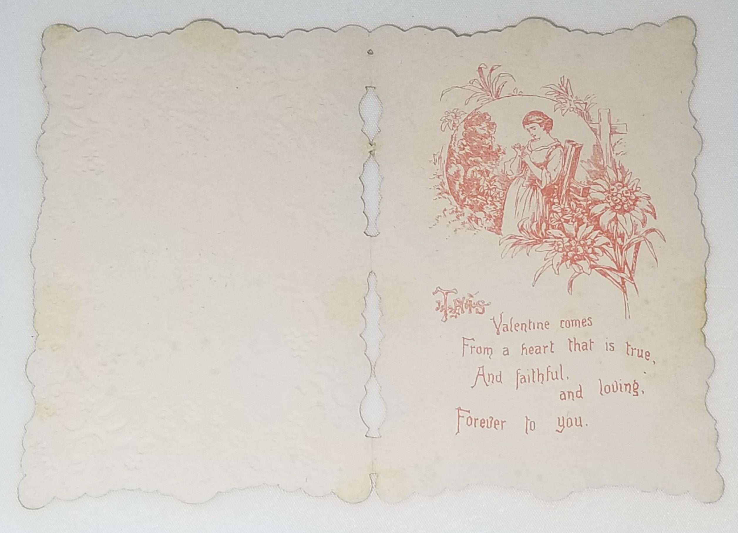 1890'S VICTORIAN DIE CUT VALENTINES DAY CARD ANTIQUE DETAILED LOVE HEARTS  COUPLE