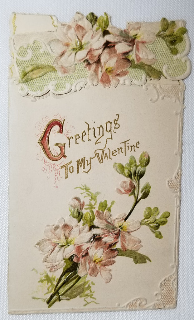 Antique Die Cut Valentine Booklet Card Raphael Tuck Publishing Embossed Flower Paper Lace w/ Poem
