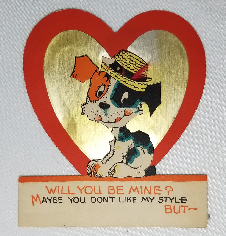 Antique Vintage Die Cut Valentine Dog with Heart of Gold